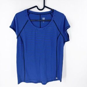 Title Nine Blue Black Stripe Athletic Performance T Shirt Top Womens Size Medium